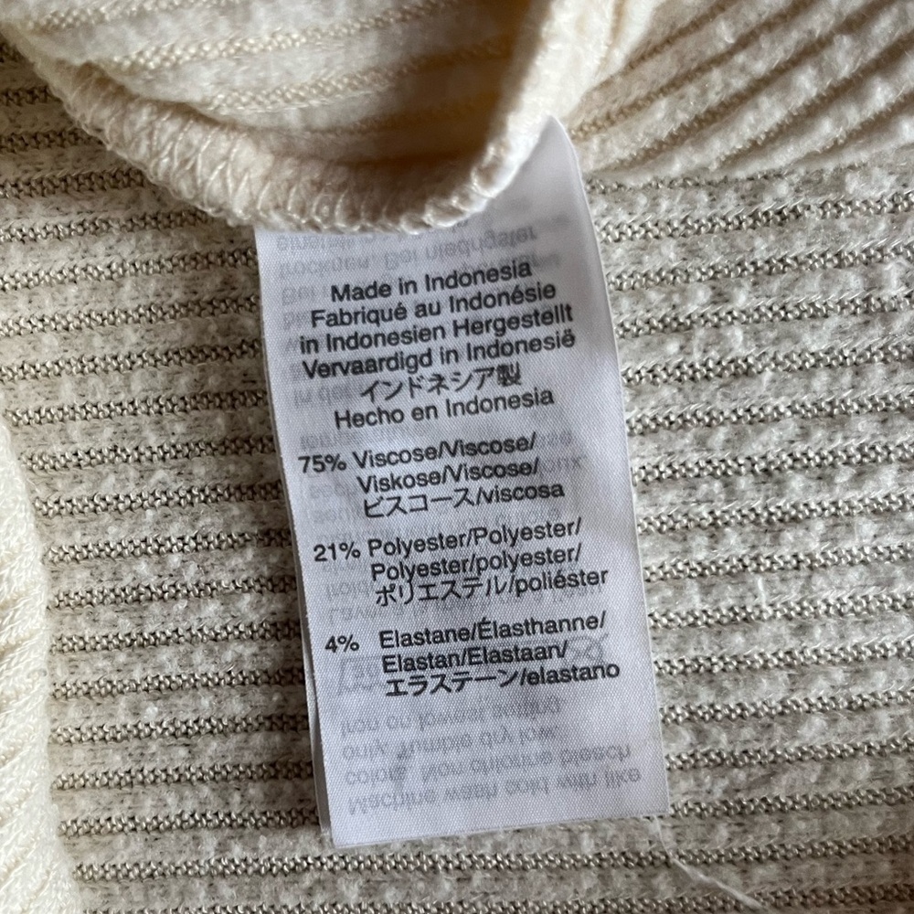 Madewell Antique Cream Mock Neck Bubble Sleeve Ribbed Knit Top Women Size L - Picture 8 of 8